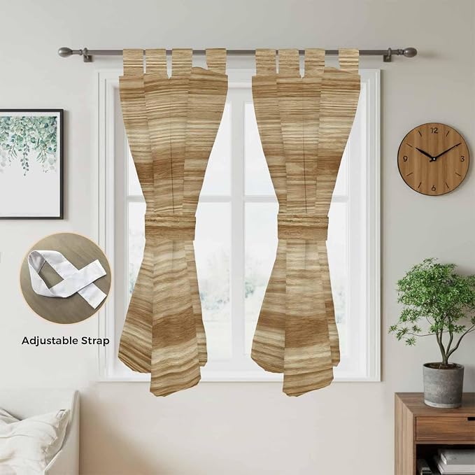 Light Brown Wood Grain Bedroom Curtains 72 Inch Length, Window Curtains Tab Top - Image 5
