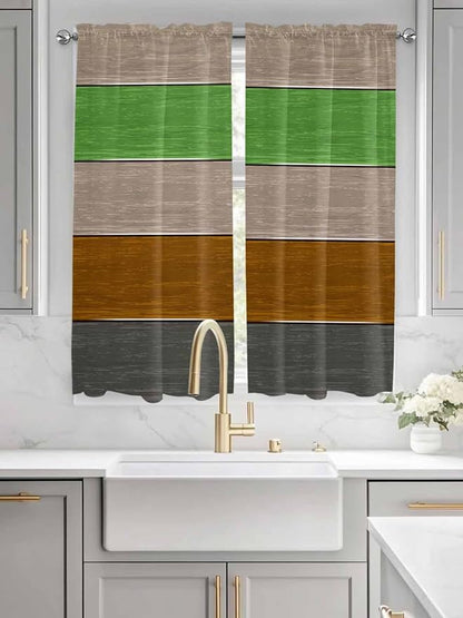 Farm Gray Green Brown Wood Grain Window Valance Curtains, Rustic Wooden Plank - Image 3