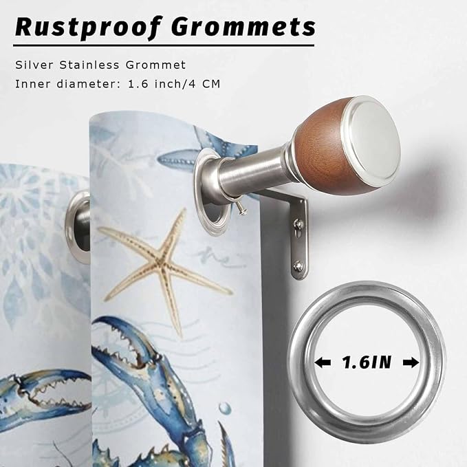 Oceans Outdoor Curtains for Patio Crabs Marine Life Shell Starfish Blue - Image 2