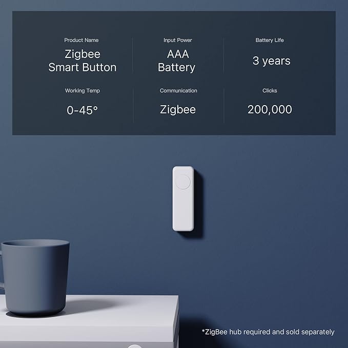 THIRDREALITY ZigBee Smart Button Yellow, 3-Way Remote Control, Require Zigbee hub, Work With SmartThings, Aeotec, Hubitat, Home Assistant, Third Reality Hub, Battery Included.
