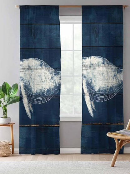 Sheer Curtains 84 Inches Long, Summer Whale Semi Sheer Curtains Light Filtering - Image 5