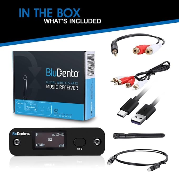 B2 LDAC/aptX HD Bluetooth 5.1 Hi-Fi Audio Receiver with ESS DAC, OLED Display, Analog RCA, Digital Optical & Coaxial Outputs, Extended Range for Home Stereo