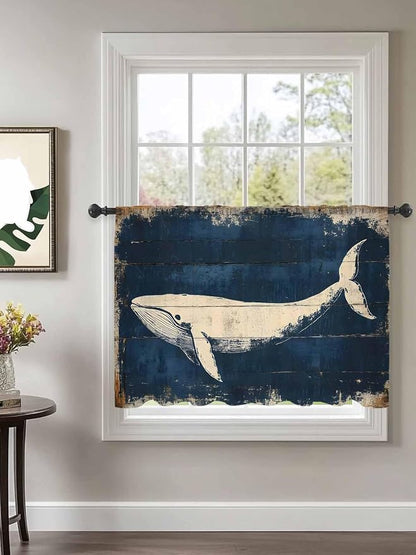 Sheer Curtains 54 Inch Length, Ocean Whale Blue Semi Sheer Curtains Light - Image 2