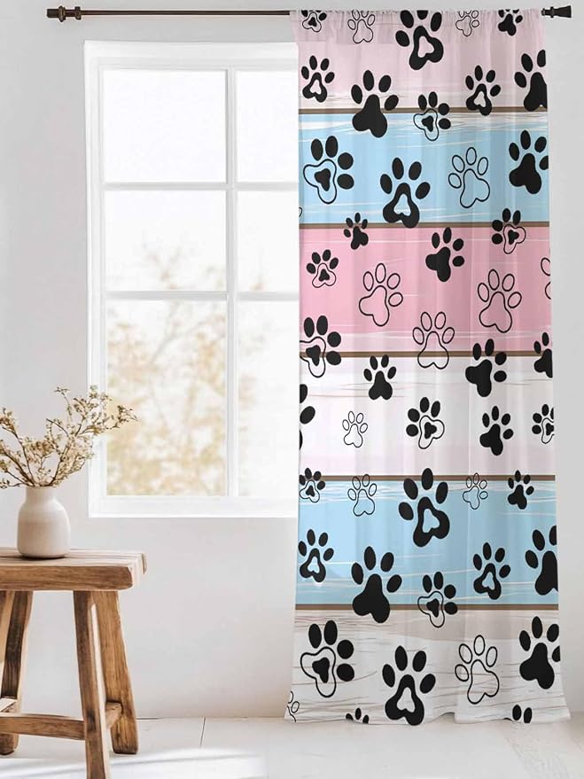 Sheer Curtains 108 Inches Long, Vintage Farmhouse Wooden Grain Privacy Voile - Image 3