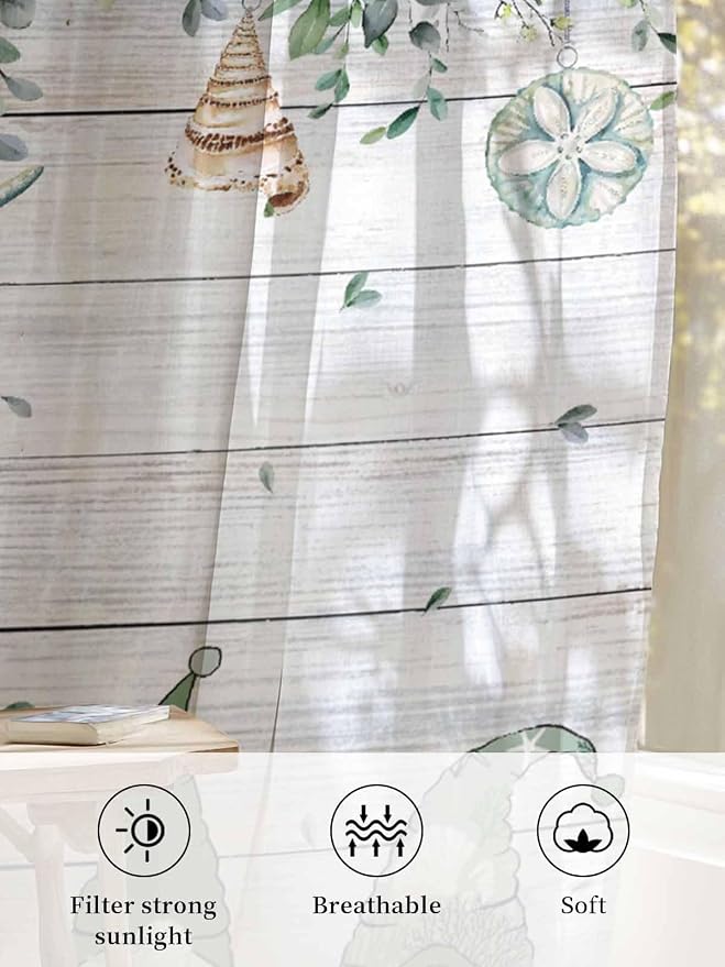 Sheer Curtains 84 Inches Long, Coastal Eucalyptus Leaf Semi Sheer Curtains - Image 6