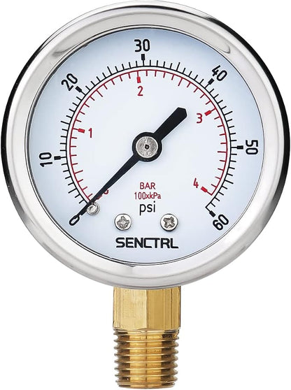 SENCTRL 0-60 Psi Pressure Gauge, 1/4 Npt Lower Mount, Waterproof, Stainless by senctrl