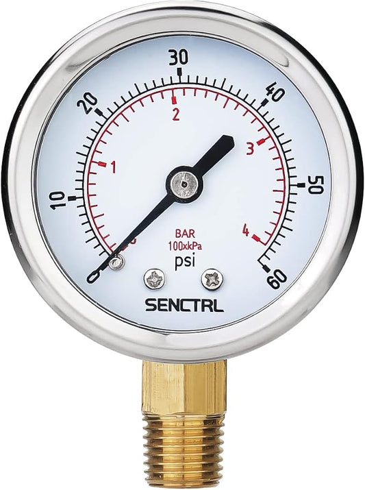SENCTRL 0-60 Psi Pressure Gauge, 1/4 Npt Lower Mount, Waterproof, Stainless by senctrl