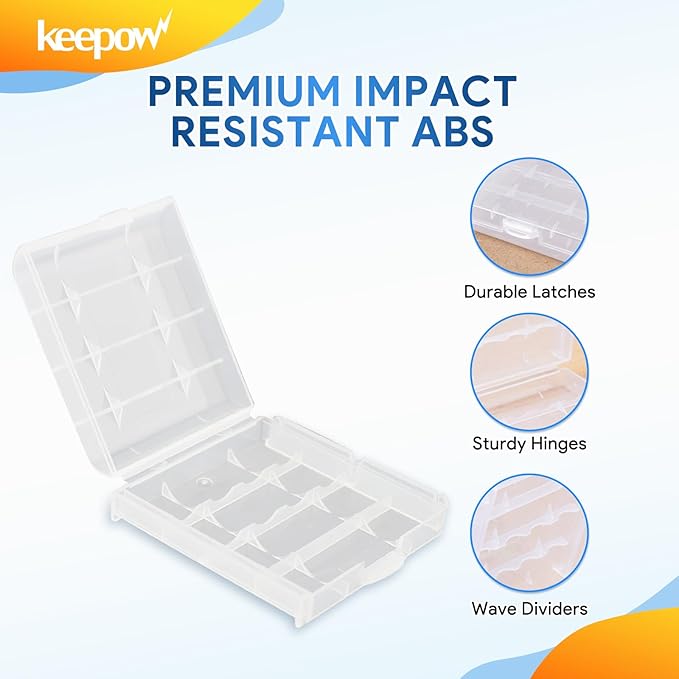 KEEPOW 6 Pcs AA/AAA Battery Storage Case Holder Box, Clear Color