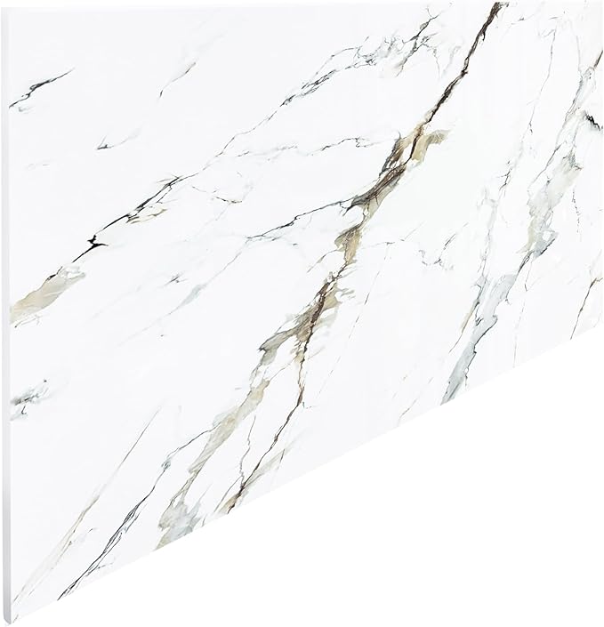 Dundee Deco Faux Marble Wall Panels - Sample - Glossy, Waterproof Indoor Wall Cladding - White, Grey, Tan Veins - Sample 6" x 6"