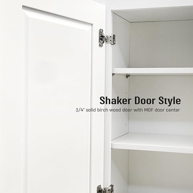 Wall Kitchen Cabinets, RTA Cabinets, White Shaker Cabinet, Wall Mounted, RTA Upper Cabinet, Modern for Kitchen and Bathroom with Door, 2 Adjustable Shelves (White, 21" W x 30" H x 12" D)