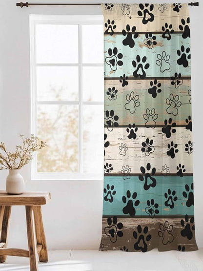 Sheer Curtains 84 Inches Long, Sage Green Brown Paw Prints Semi Sheer Curtains - Image 3
