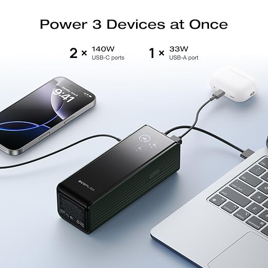 EF ECOFLOW Rapid Power Bank 25,000mAh, 170W Portable Charger with Dual 140W USB-C Ports for Multi-Device Charging, Smart TFT Screen, Compatible with iPhone 17/16/15/14, Samsung, Laptop (Green)