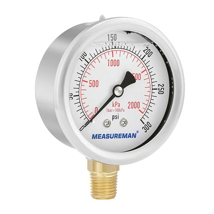 MEASUREMAN 2-1/2inch Dial Size, Glycerin Filled Pressure Gauge, 0-300psi/kpa - Image 6