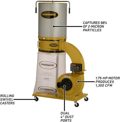 Powermatic TurboCone Dust Collector, 2-Micron Canister Filter, 1-3/4 HP - Image 4
