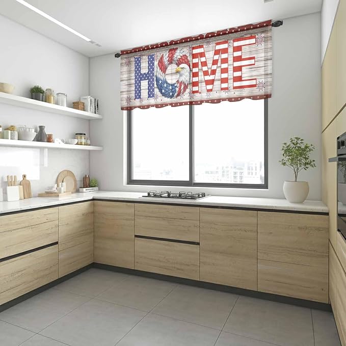 4th of July Sheer Valances for Windows 42"x18", Light Filtering Kitchen - Image 6