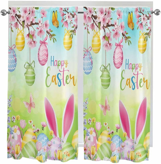 Easter Bedroom Curtains 63 Inches length, Spring Bunny Colorful Rabbit Eggs by Unknown