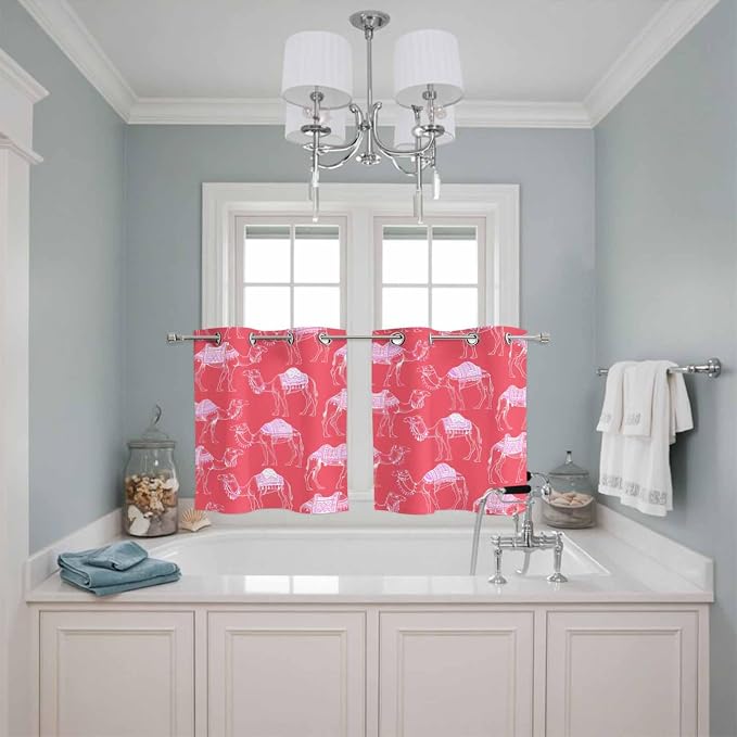 2 Panel Kitchen Cafe Curtains, Desert Camel Sunlight Filtering Nature Air - Image 3