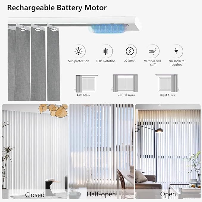 Blindify Motorized Vertical Blinds, Light Filtering Sliding Door Shades Vertical Shades Remote Control Customize, Brown