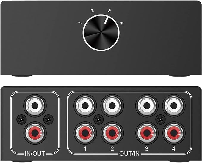 4-Way Stereo L/R Sound Channel Bi-Directional Audio Switcher, 1 in 4 Out or 4 in 1 Out, L/R Sound Channel Audio Switch Splitter RCA Stereo Switch Selector for DVD Stereo Speaker CD Player