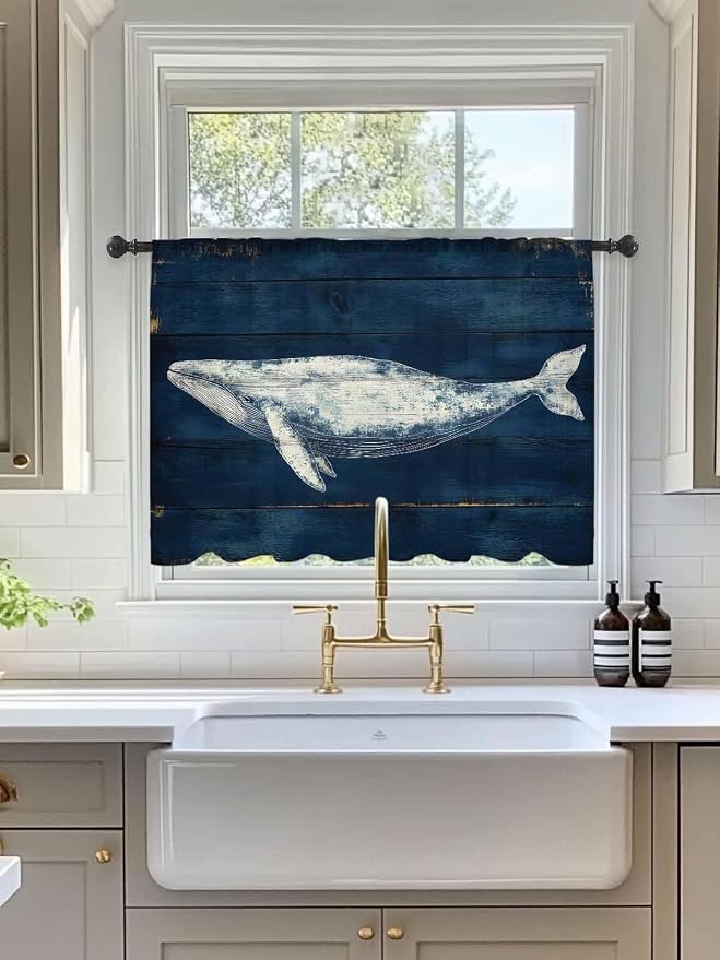 Sheer Curtains 54 Inch Length, Summer Whale Semi Sheer Curtains Light Filtering - Image 3