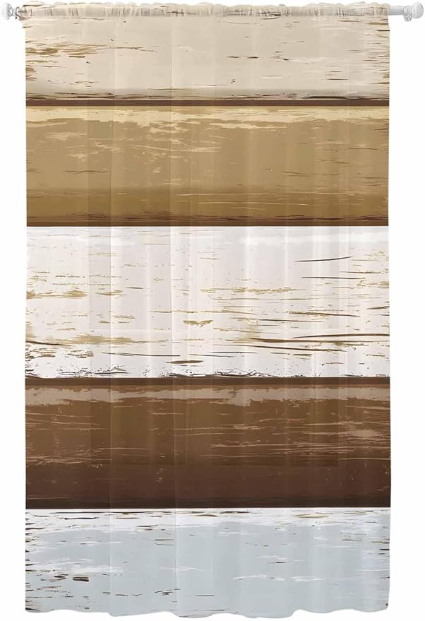 Sheer Curtains 96 Inches Long, Wood Grain Brown Semi Sheer Curtains Light by Unknown