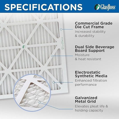 Glasfloss 19-7/8 x 21-1/2 x 1 MERV 10 Pleated Air Filters Box of 6. Replacement - Image 2