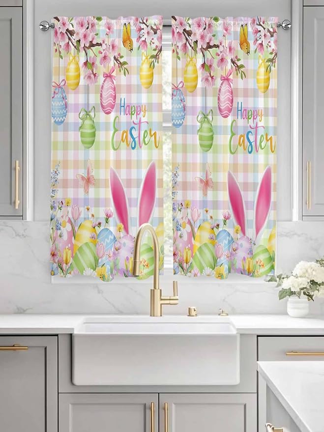 Happy Easter Living Room Curtains 72 Inches length, Spring Bunny Colorful Eggs - Image 3