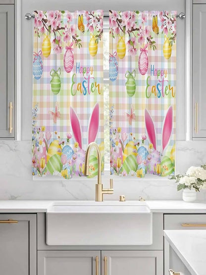 Happy Easter Bedroom Curtains 63 Inches length, Spring Bunny Colorful Eggs - Image 3