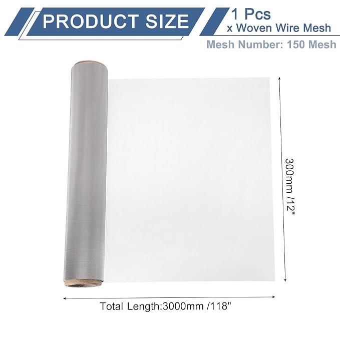 uxcell 150 Mesh 118" x 12" Woven Wire Mesh, 304 Stainless Steel Air Vent Filter - Image 2