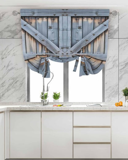 Tie Up Curtains for Windows, Farmhouse Wood Grain Adjustable Balloon Nature - Image 4