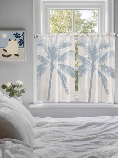 Summer Coconut Tree on Vintage Wood Grain Window Valance Curtains, Seaside - Image 5