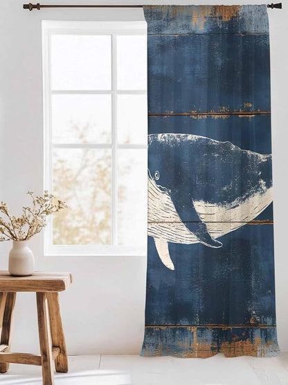 Sheer Curtains 84 Inches Long, Summer Whale Blue Semi Sheer Curtains Light - Image 3