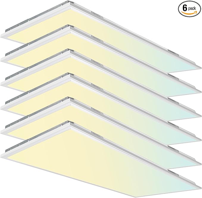 hykolity 2x4 FT LED Flat Panel Troffer Light, 40-50-60W, CCT Selectable 4000K-5000K-6500K Drop Ceiling Office Lights, 115LM/W, 0-10V Dimmable Ultra Slim Recessed Back-lit Fixture, 6 Pack