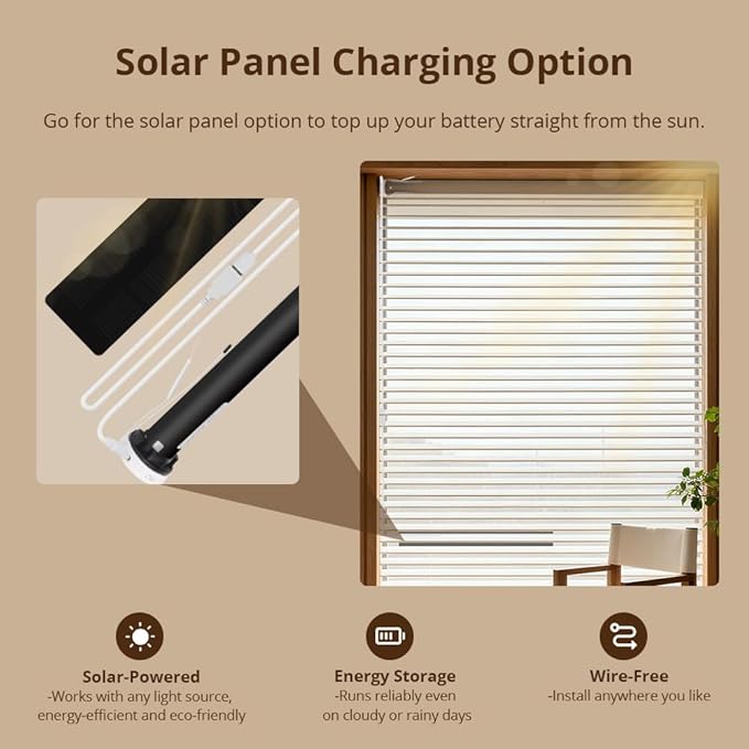 Blindsmart Rechargeable Tuya Zigbee Roller Blinds Motor for 38mm Tube, Motorized Window Shades Automatic Blinds Curtain Opener APP Control, Zigbee Hub Required (Only Motor + Solar Pannel)