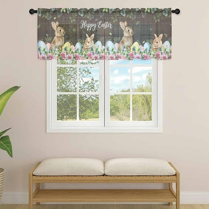 Easter Sheer Valances for Windows 60"x18", Light Filtering Kitchen Curtains - Image 4