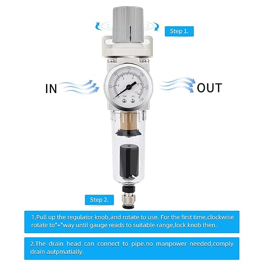 NANPU 1/4" NPT Compressed Air Filter Regulator Combo Piggyback, 5 Micron Brass - Image 4