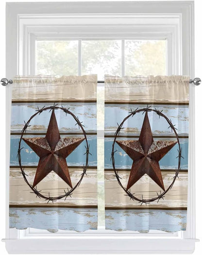 Vintage Western Star on Wood Grain Window Valance Curtains, Retro Wooden - Image 9