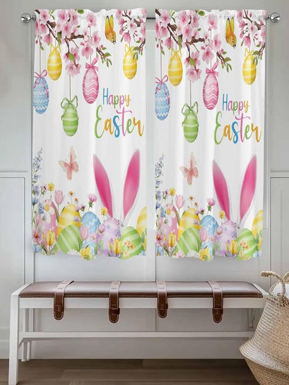 Happy Easter Bedroom Curtains 63 Inches length, Spring Watercolor Bunny Eggs - Image 4