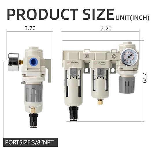 Air Filter Dryer 3/8 NPT Auto Drain+Semi-Auto Drain-Double Air Filters - Image 3