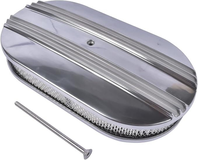 GELUOXI 15" Oval Half Finned Polished Aluminum Air Cleaner Replacement - Image 2