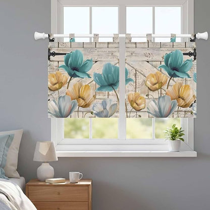 Watercolor Flowers Kitchen Curtains 24 Inch Length, Small Window Curtains Tab - Image 9