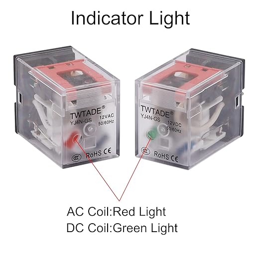 TWTADE/DC 12V Relay 5A Electromagnetic Power Coil Relay 14 Pins 4PDT 4NO+4NC HH54P MY4J with Indicator Light & Socket Base -YJ4N-GS