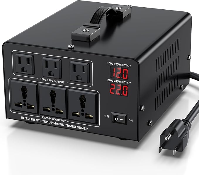 3000W Voltage Converter Transformer Step Up 110V/120V to220V/240V or Step Down 220V to 110V AC Power Converte, Circuit Breaker Protection, 3 US sockets, 3 Universal sockets, LCD Display