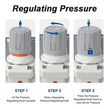 AIRZOE 3/8" NPT Compressed Air Filter Regulator Lubricator Combo, Air - Image 6