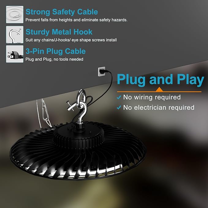 Lightdot Smart 200W(209x1W) High Bay LED Lights 30,000LM UFO Lights with Control (Supports Normal Mode & Motion Mode) ETL-Listed US Plug for 25-35FT Height Warehouse-6Yrs Warranty-6Pack