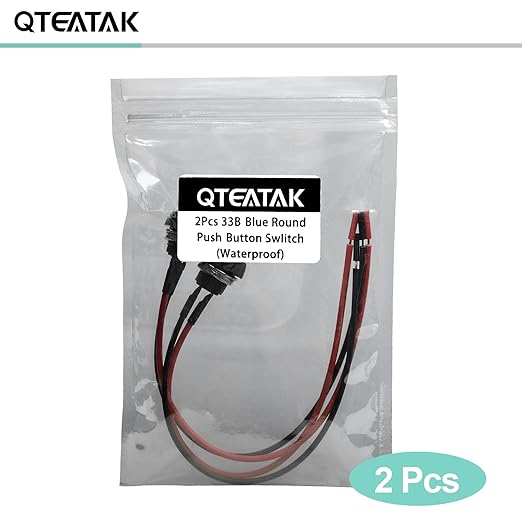 QTEATAK 1/2"(12mm) Pre-Wired Mounting Hole On/Off Blue Mini Round Waterproof Momentary Push Button Switch JF-33B -2Pack