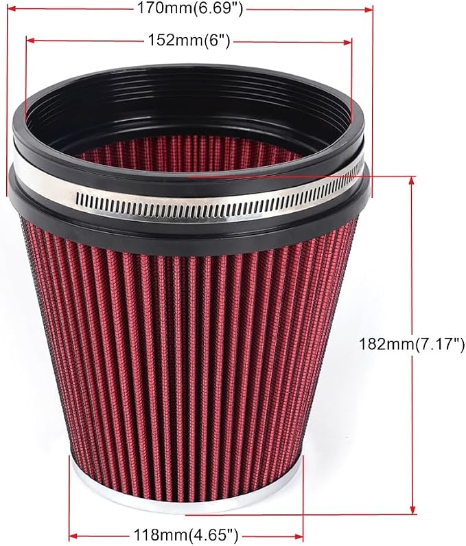 MUGE RACING 6" 152 mm High Flow Inlet Air Filter, Air Intake Cone Filter - Image 6