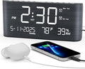 Mesqool Digital Alarm Clock, with Calendar Temperature and Humidity, Loud Volume, Dual Alarm, USB and Type-C Charging Ports, Dimmer, 12/24H, Snooze, Stylish Wood Grain Pattern Digital Clock for Décor