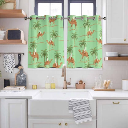 2 Panel Kitchen Cafe Curtains, Desert Camels Sunlight Filtering Nature Air - Image 2