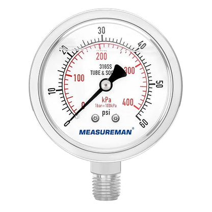MEASUREMAN Fully Stainless Steel Hydraulic Glycerin Filled Pressure Gauge by MEASUREMAN
